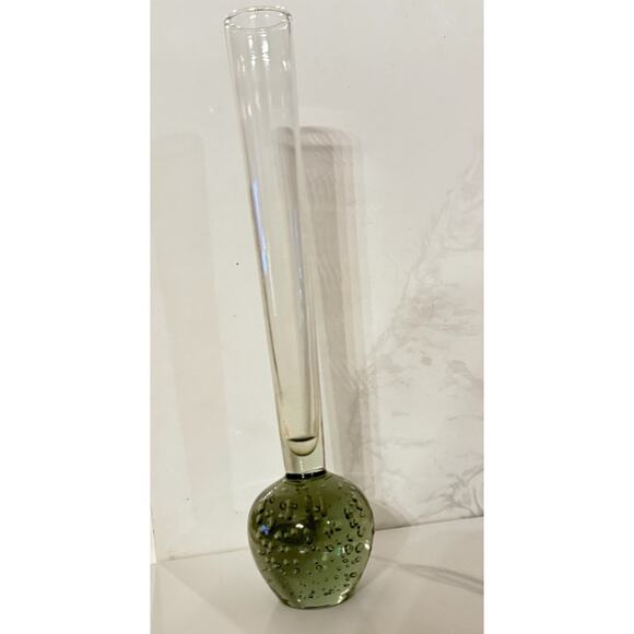 Kosta Of Sweden Controlled Bubble Bud Slim Gray Green Vase Vintage 8 Inch - Picture 7 of 10